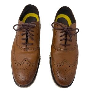 Cole Haan Men's Size 9 ZeroGrand Brown Leather Wingtip Oxfords Casual Shoes